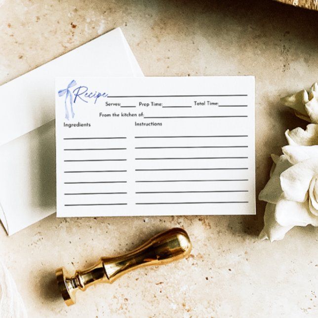 Tarjeta de receta Blue Bow Bridal Shower (Subido por el creador)