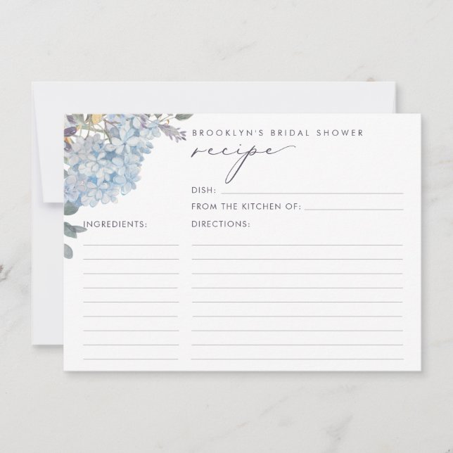 Tarjeta de receta Blue Hydrangeas Bridal Shower (Anverso)