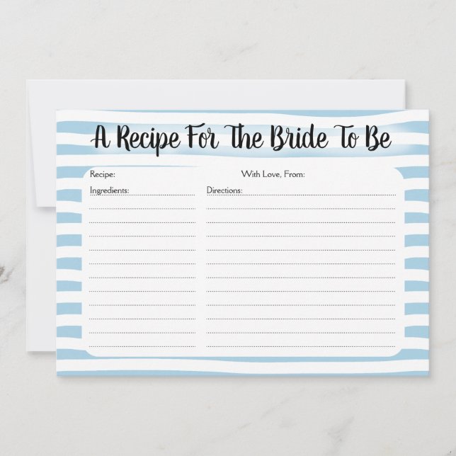 Tarjeta de receta Blue Stripe Bridal Shower (Anverso)