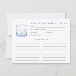 Tarjeta de receta Blue White Monogram Briower Show
