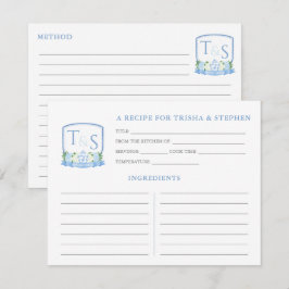 Tarjeta de receta Blue White Monogram Briower Show