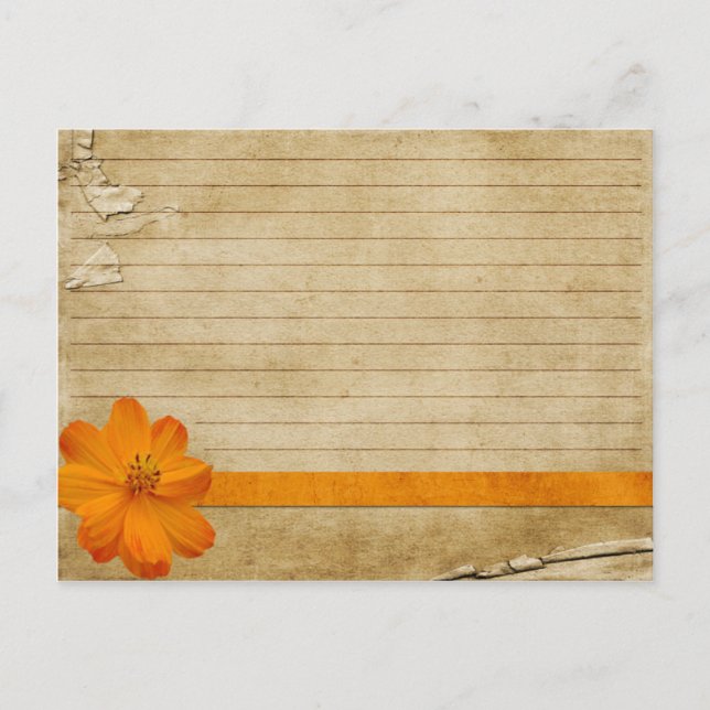Tarjeta de receta boda Flor Naranja de cosecha (Anverso)