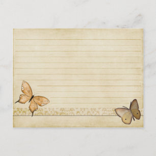 Tarjeta de receta boda Mariposa de crema vintage