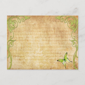 Tarjeta de receta boda Mariposa verde vintage