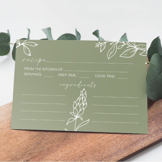 Tarjeta de receta Boda Sage Green Boho Flowers (Subido por el creador)