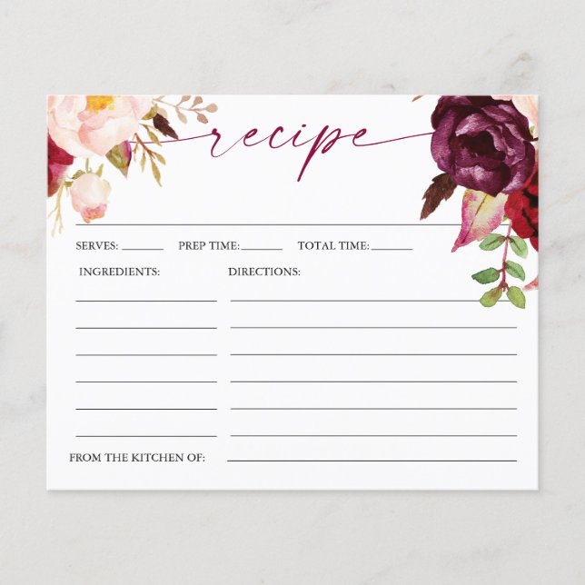 Tarjeta de receta Boho Burgundy Floral Bridal Show (Anverso)