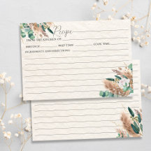 Tarjeta de receta Boho Pampas Grass Eucalyptus Bei