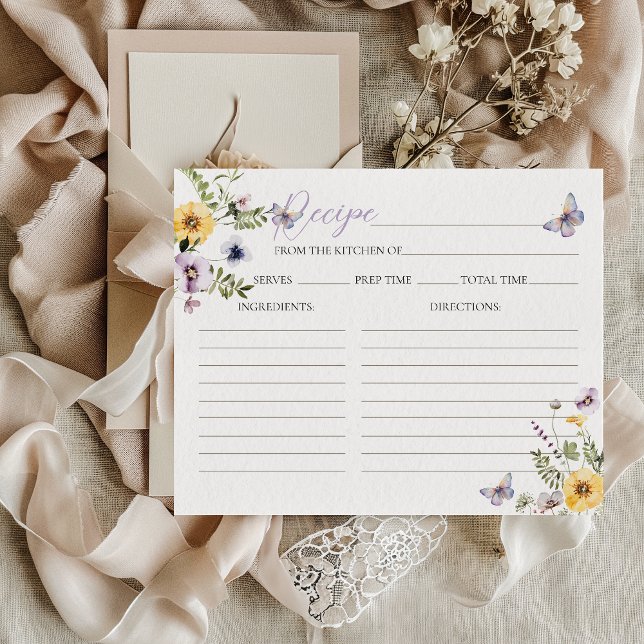 Tarjeta de receta Butflay Purple Floral Bridal Sho (Subido por el creador)