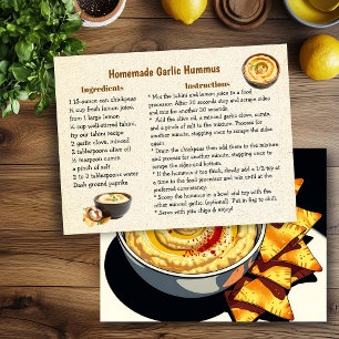 Tarjeta de receta casera de Hummus con ajo