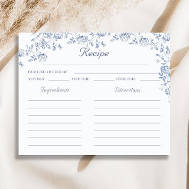 Tarjeta de receta Chinoiserie Blue Floral Bridal S