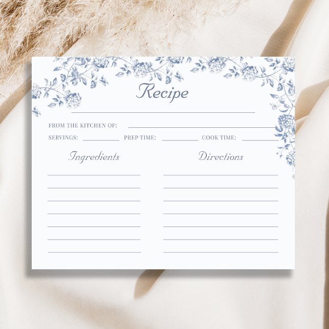 Tarjeta de receta Chinoiserie Blue Floral Bridal S (Subido por el creador)
