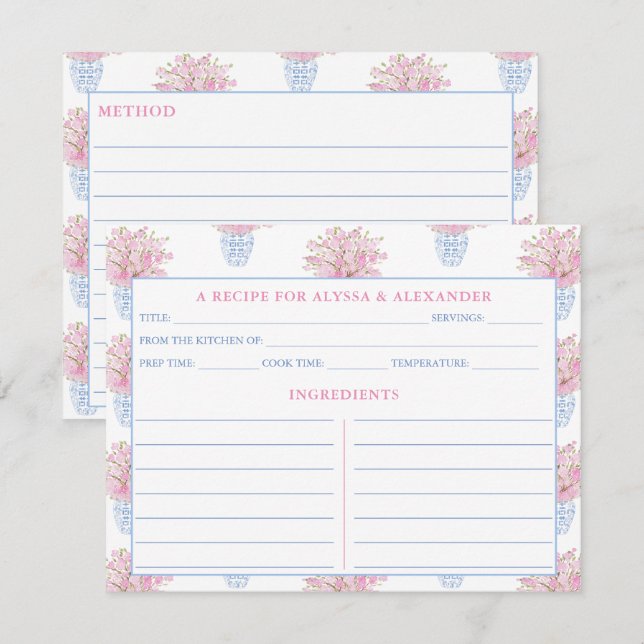 Tarjeta de receta Chinoiserie Blue & Pink Bridal S (Anverso / Reverso)