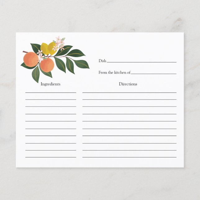 Tarjeta de receta Citrus Bridal Shower (Anverso)
