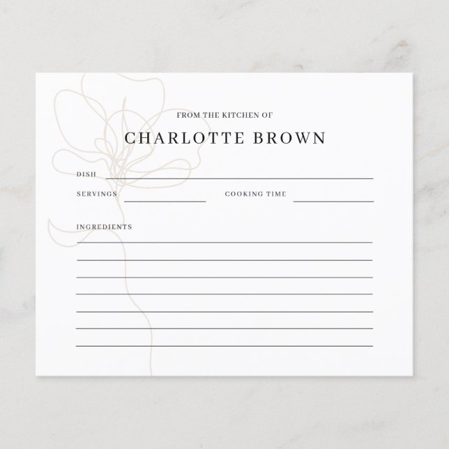 Tarjeta de receta con nombre de Rosa ilustrado (Anverso)