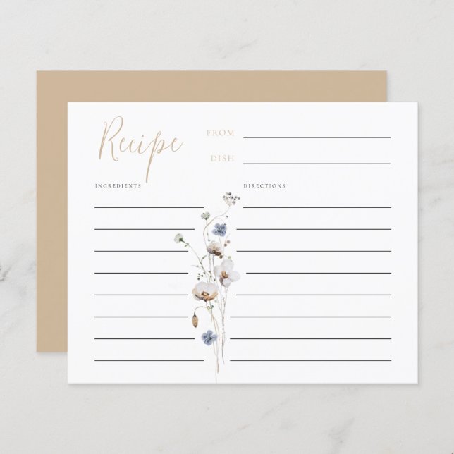Tarjeta de receta Dainty Wildflower Soft Tan (Anverso / Reverso)