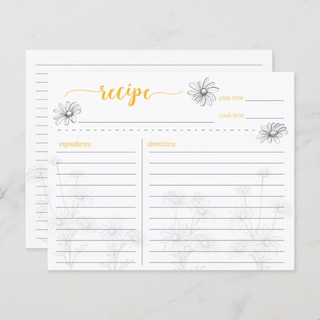 Tarjeta de receta Daisy Flower Field (Anverso / Reverso)