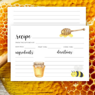 Tarjeta de receta de abeja acuarela