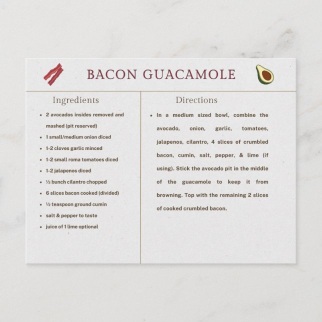 Tarjeta de receta de Acción de Gracias Bacon Guaca (Anverso)