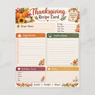 Tarjeta de Receta de Acción de Gracias – Calabaza