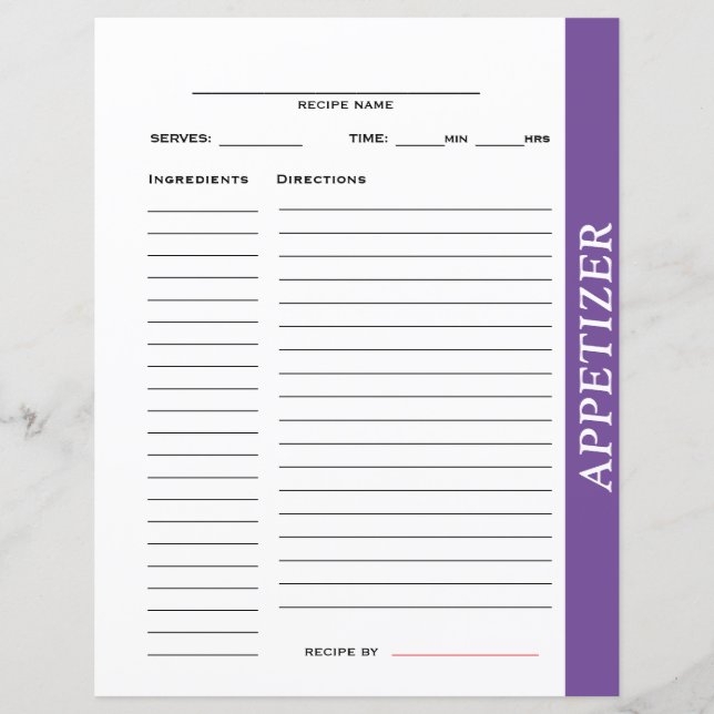 Tarjeta de receta de aperitivo (Anverso)