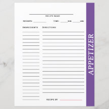 Tarjeta de receta de aperitivo