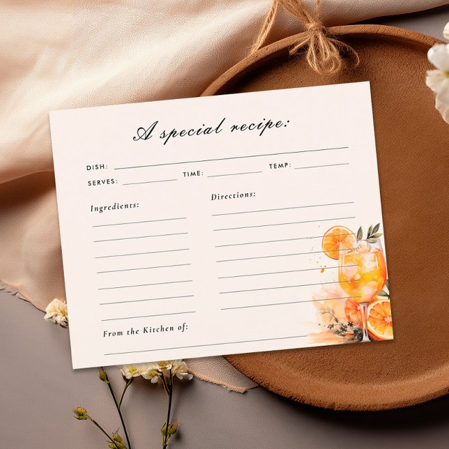 Tarjeta de receta de Aperol Spritz Bridal Shower (Subido por el creador)