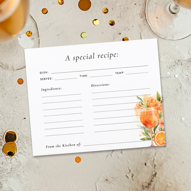 Tarjeta de receta de Aperol Spritz Bridal Shower (Subido por el creador)