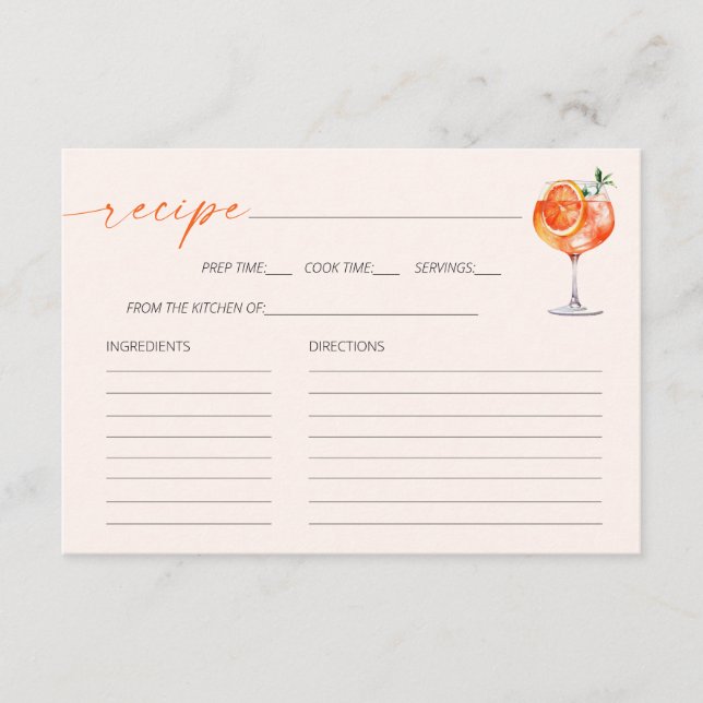 Tarjeta de receta de Aperol Spritz Bridal Shower (Anverso)