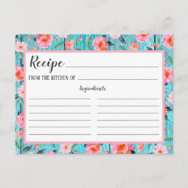 Tarjeta de receta de Aqua Wood para el patrón flor