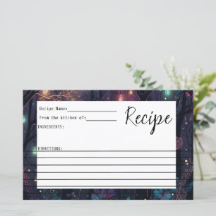 Tarjeta de receta de arte de fantasía floral para