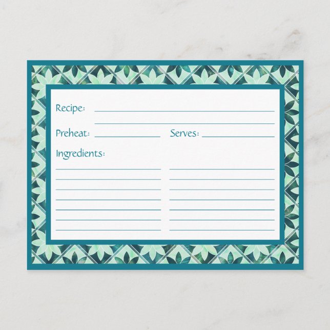 Tarjeta de Receta de Azulejos Florales Decorados A (Anverso)