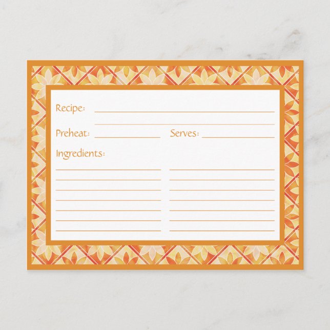 Tarjeta de receta de azulejos florales decorativos (Anverso)