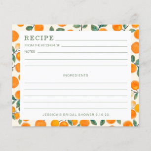 Tarjeta de receta de baby shower nupcial de cítrio