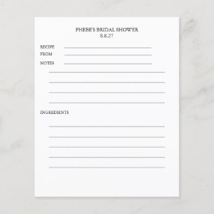 Tarjeta de receta de baby shower nupcial en blanco