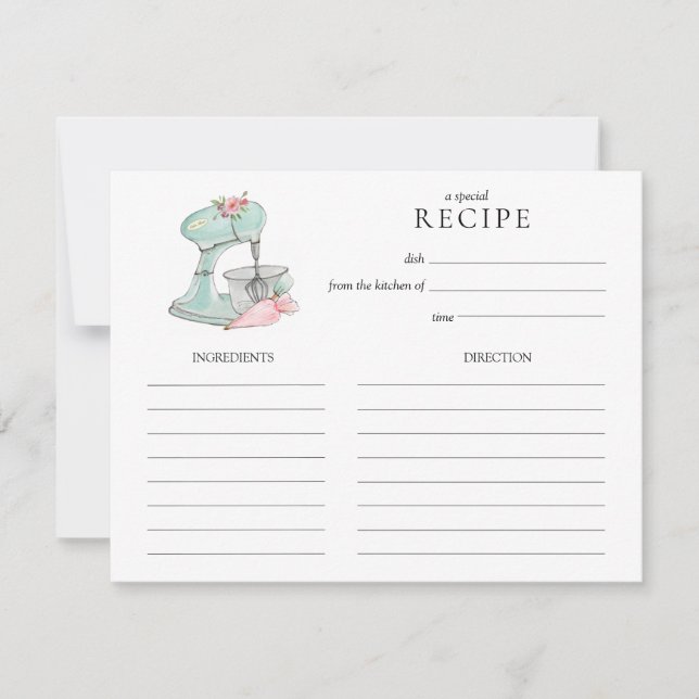 Tarjeta de receta de batidora de pastel retro acua (Anverso)