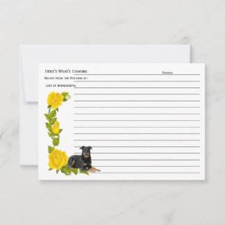 Tarjeta de receta de Beauceron, rosas amarillas