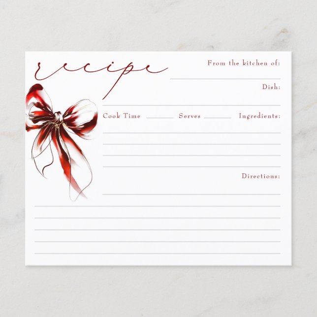 Tarjeta de Receta de Boda de Lazo Rojo Anudando el (Anverso)
