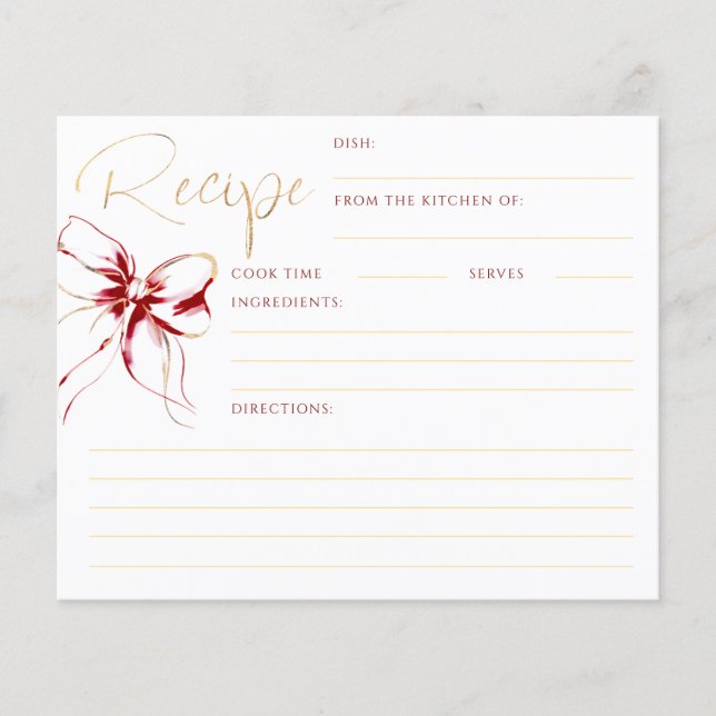 Tarjeta de Receta de Boda de Lazo Rojo She's Tying (Anverso)
