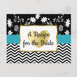 Tarjeta de receta de Boda floral Black, Blue Gold 