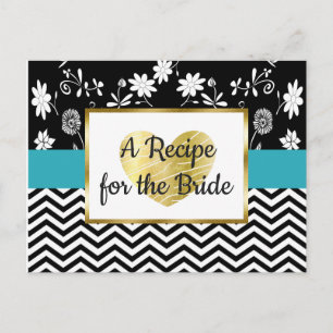 Tarjeta de receta de Boda floral Black, Blue Gold