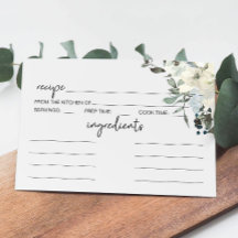 Tarjeta de receta de Boda floral de rosas blancas 