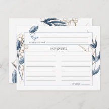 Tarjeta de receta de Boda floral moderno Blue Gold