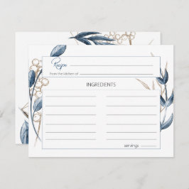 Tarjeta de receta de Boda floral moderno Blue Gold