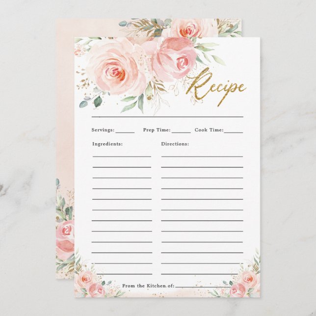 Tarjeta de Receta de Boda Floral Rosa Elegante Rub (Anverso / Reverso)
