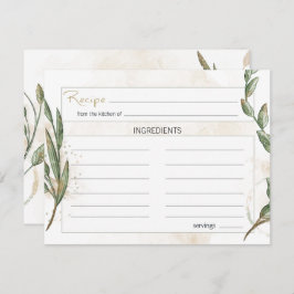 Tarjeta de receta de Boda floral verde Gold Sage