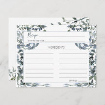 Tarjeta de receta de Boda floral verde Sage Silver