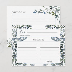 Tarjeta de receta de Boda floral verde Sage Silver
