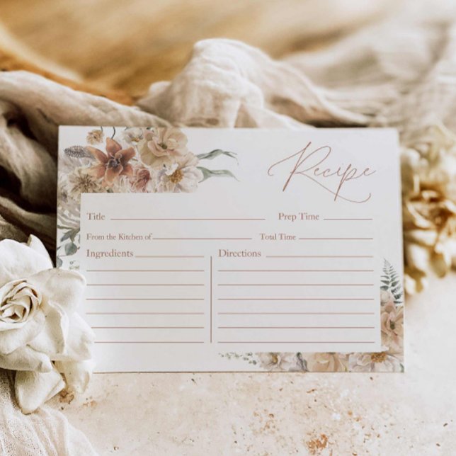 Tarjeta de Receta de Boho Floral Bridal (Boho Floral Bridal Shower Recipe Card)