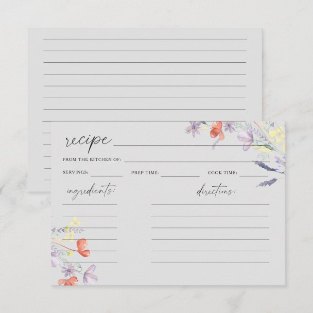 Tarjeta de receta de Boho Wildflowers Floral (Anverso / Reverso)