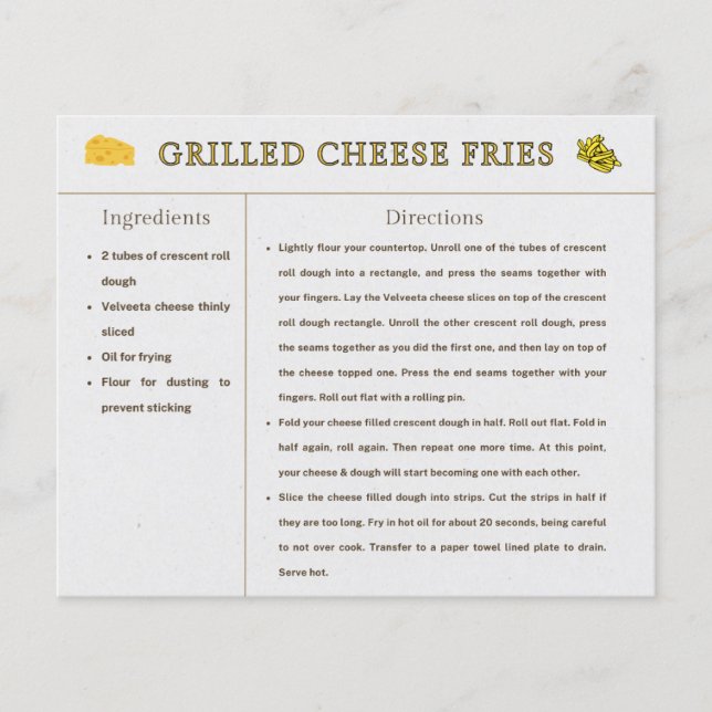 Tarjeta de receta de bolas de queso a la parrilla  (Anverso)